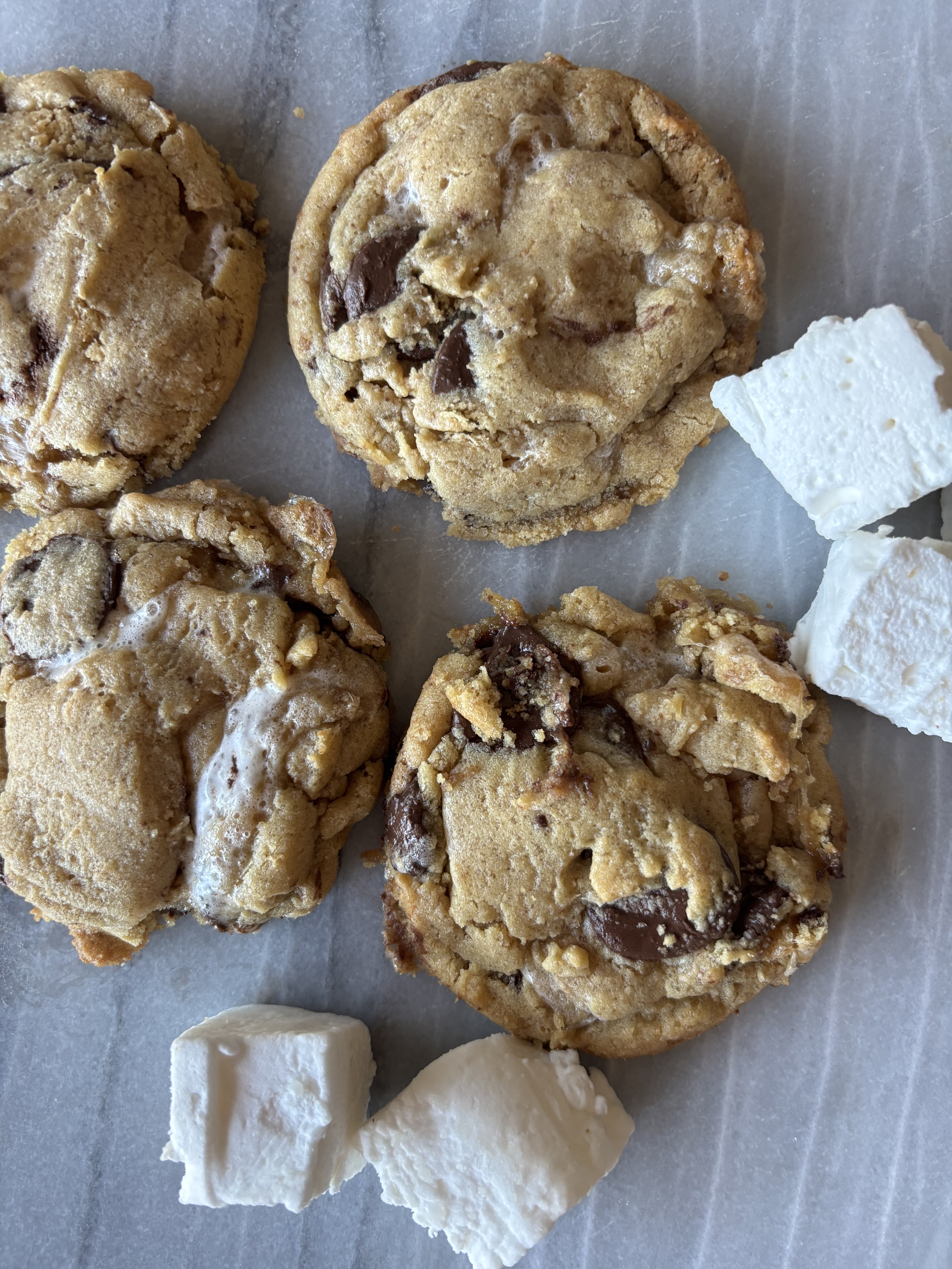 S'mores cookies with homemade marshmallows sitting on the counter